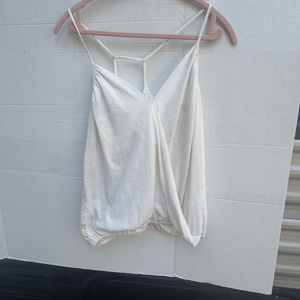 Elegant Cream Women's Top with pretty lace appearing sides